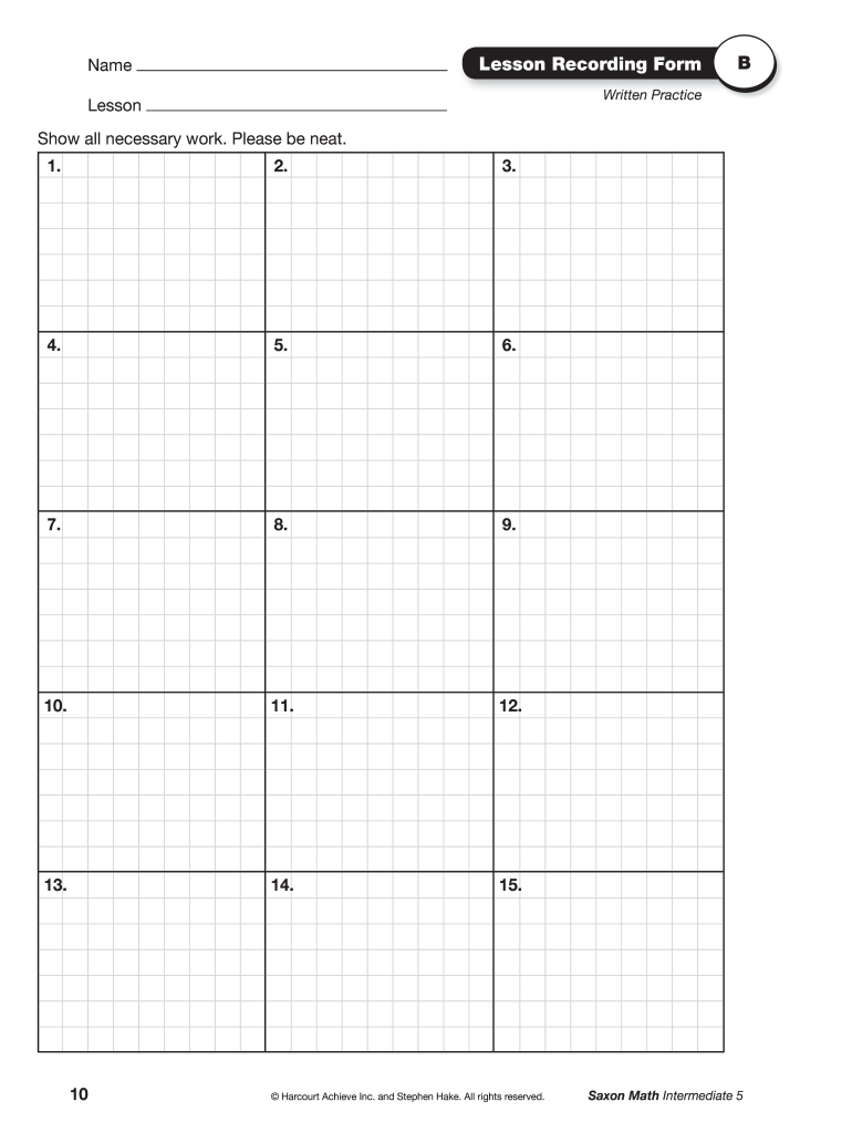 Saxon Math Recording Form E