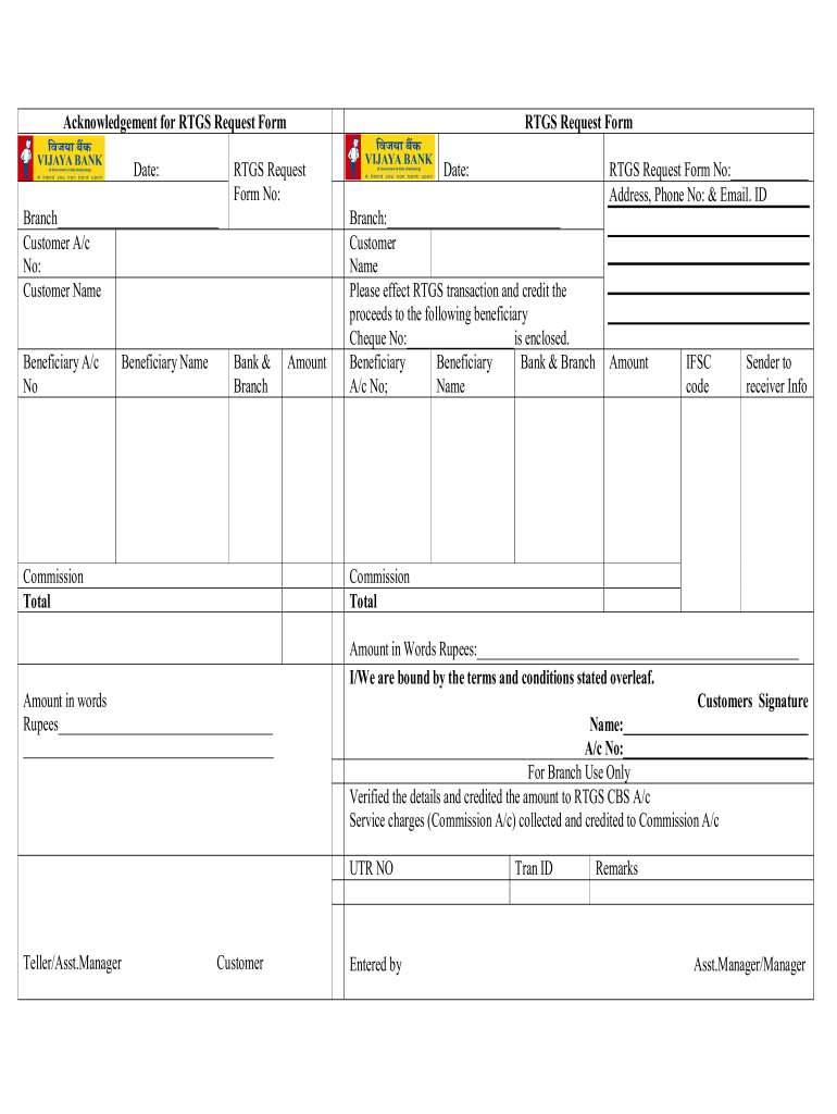 Vijaya Bank Rtgs Form