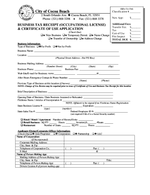 City of Cocoa Beach Business Tax Receipt  Form