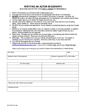 Actor Bio Template  Form