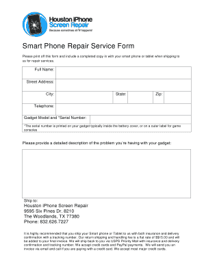 iPhone Service Repair  Form