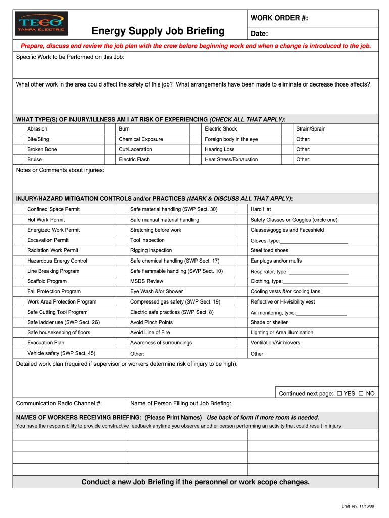  Safety Briefing Form 2009