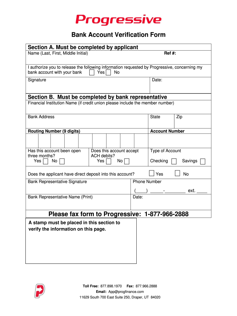 Progressive Leasing Bank Verification Form