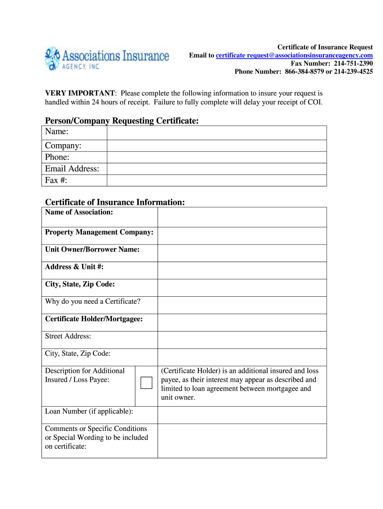 Certificaterequestassociationsinsuranceagencycom Form