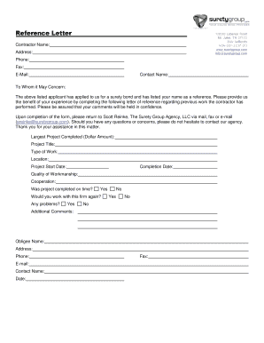 Surety Letter Template  Form