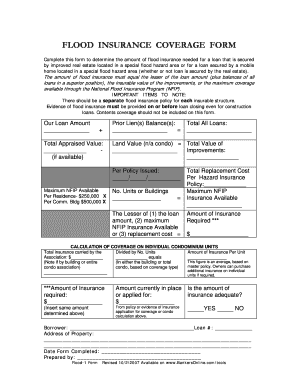 Flood Insurance Calculation Worksheet  Form