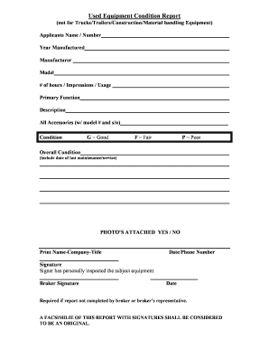 Equipment Condition Report Template  Form