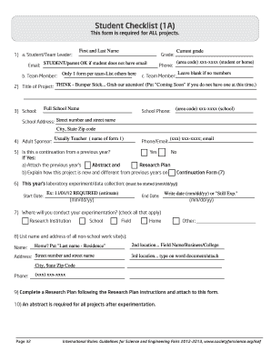 Student Checklist 1a Example  Form