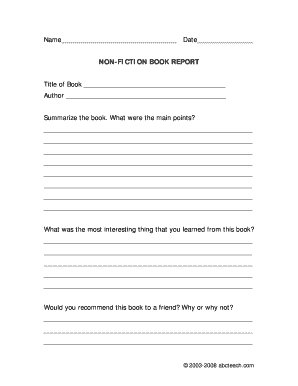 Nonfiction Book Report Template PDF  Form