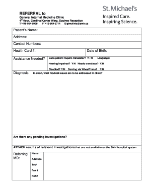 General Internal Medicine Clinic Referral Form St Michael&amp;#39;s Hospital