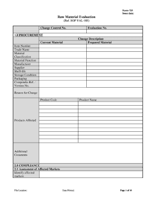 Form 725 Raw Material Evaluation Form Pharmaceutical Quality