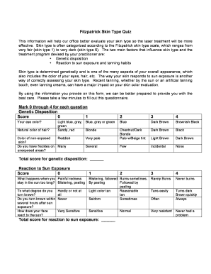 Fitz Patrick Skin Type Quiz Printable  Form