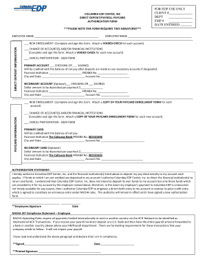 Employee Direct DepositPayCard Deposit Form Columbia EDP