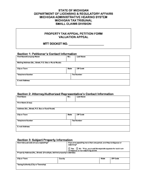 Michigan Tax Tribunal Small Claims Division Petition Form