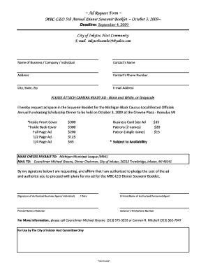 Booklet Ad Request Form