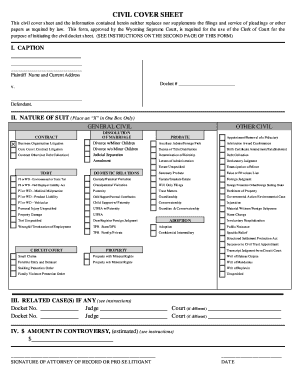 Civil Cover Sheet Wyoming  Form
