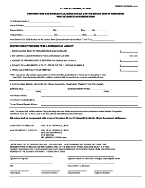 Prepared Food and Beverage Tax Return in Mt Vernon Illinois  Form