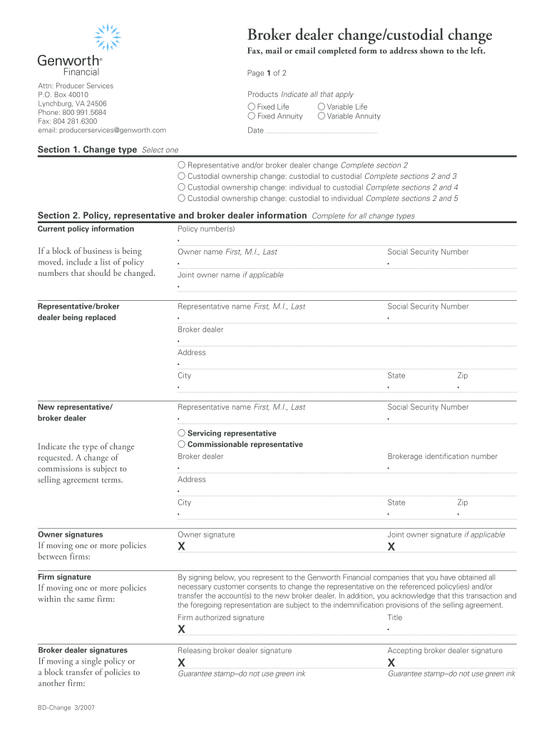  Genworth Broker Dealer Change Form 2007-2024