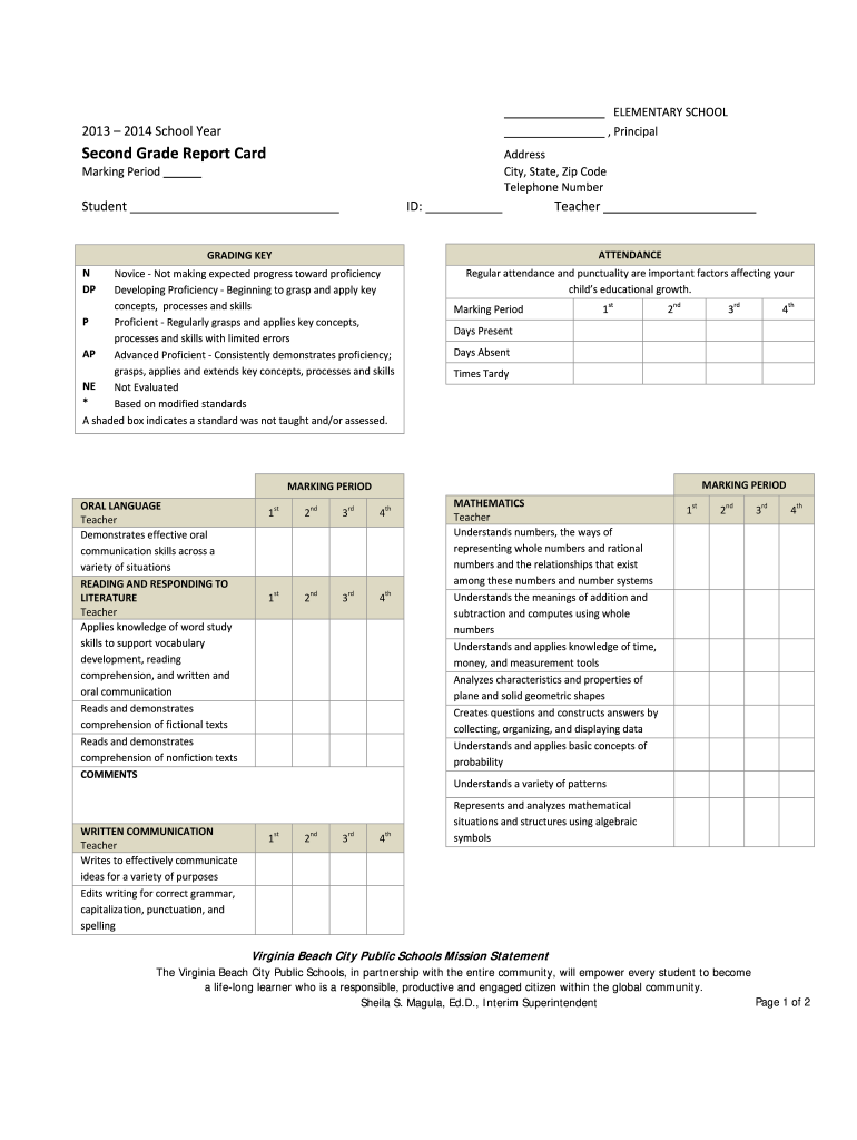  Second Grade Report Card Virginia Beach City Public Schools 2014-2024