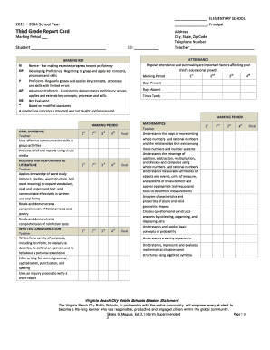 Third Grade Report Card Virginia Beach City Public Schools  Form