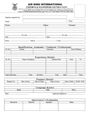 Airking International  Form