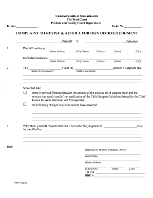 COMPLAINT to REVISE &amp; ALTER a FOREIGN DECREEJUDGMENT  Form