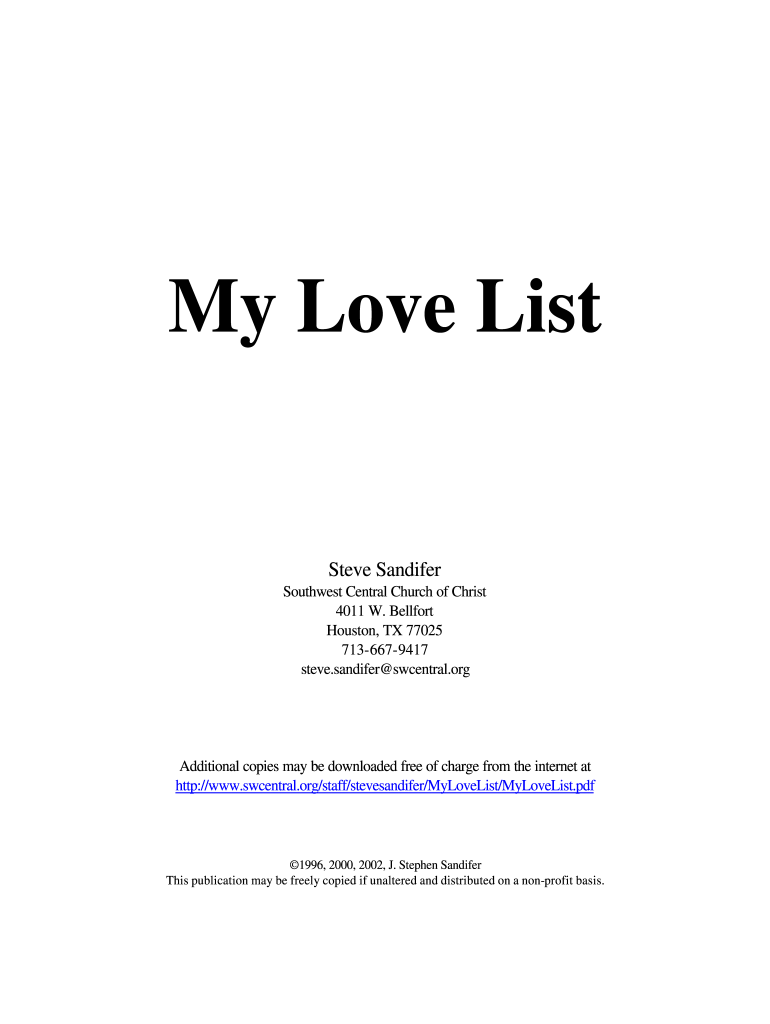 My Love List  Clover  Form