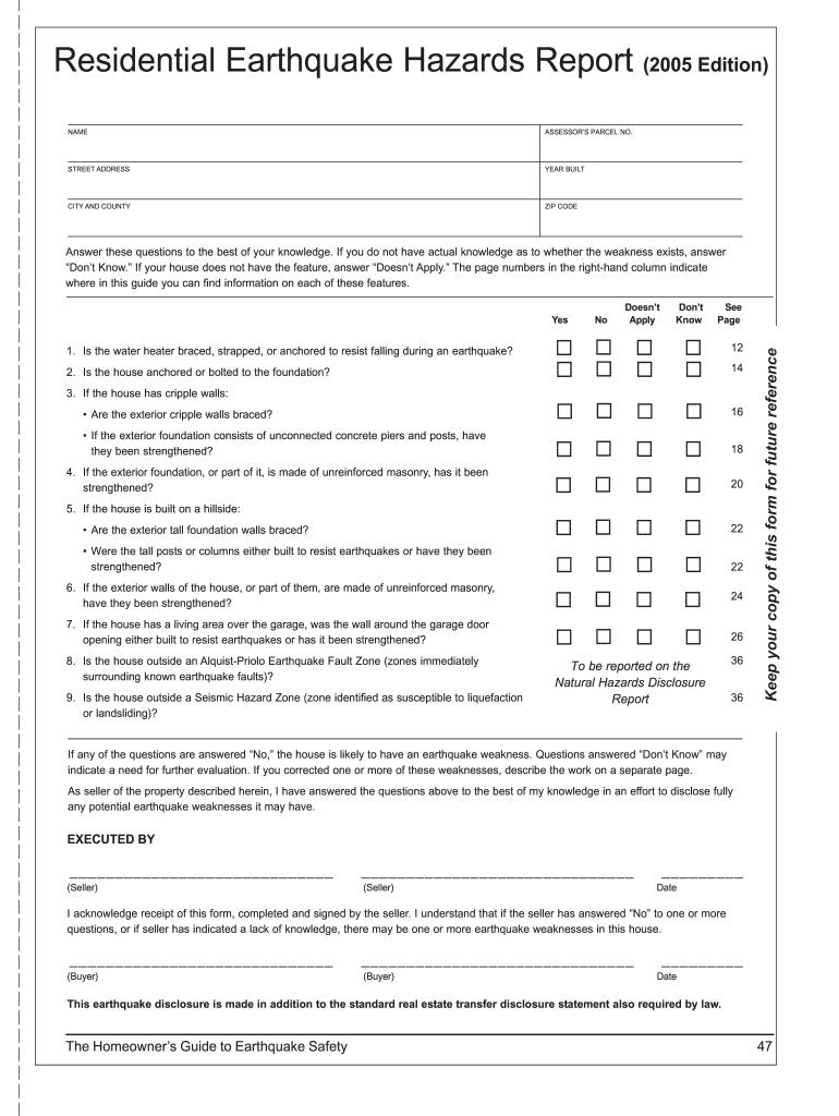  Residential Earthquake Hazards Report 2005-2024