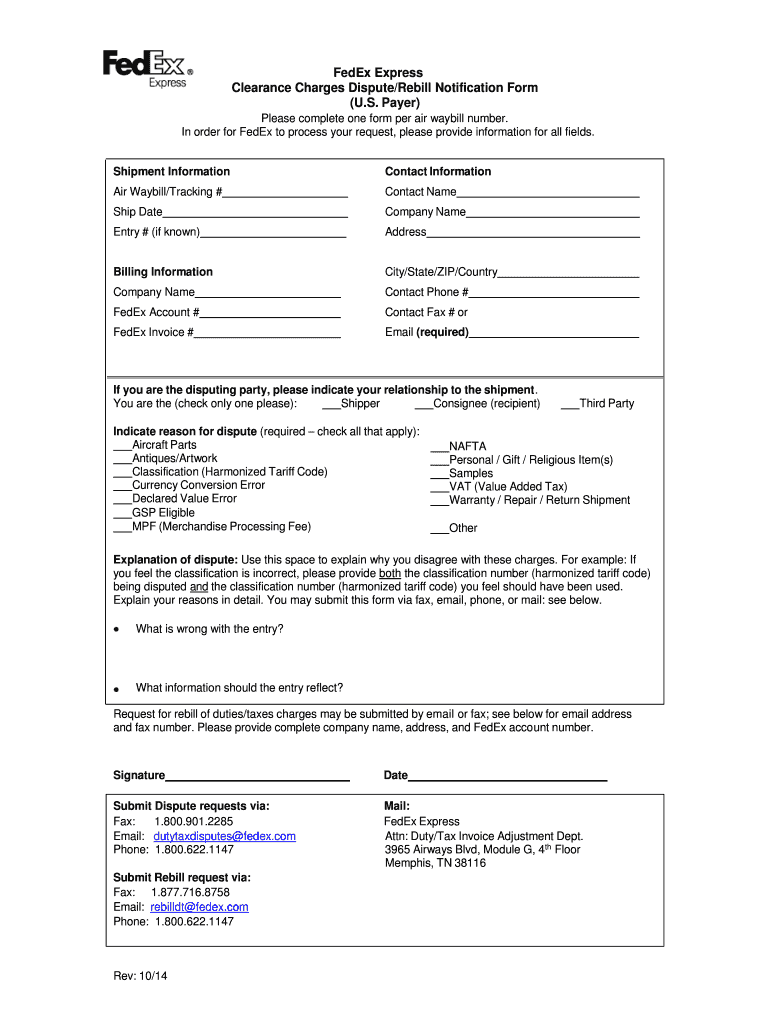 Clearance Charges Dispute Notification Form