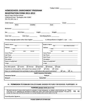 Homeschool Enrichment Program Registration Form Clover