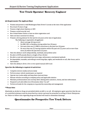 Airport & Burien Towing Employment Application  Form