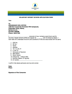 VOLUNTARY DEPOSIT SCHEME BAPPLICATIONb Bb Mahanagar Gas  Form