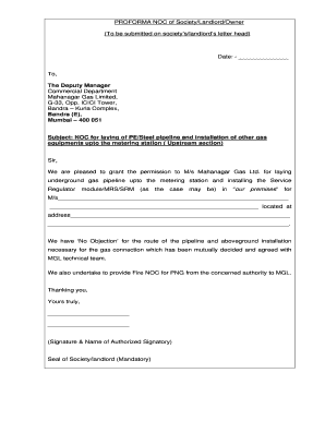 Noc for Gas Connection from Landlord  Form