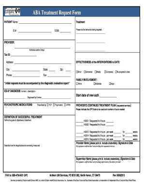 Blue Cross Request of Aba Form