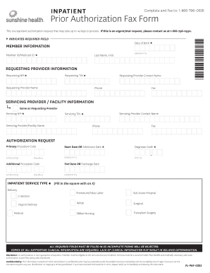 Get and Sign Inpatient Prior Authorization Fax Form PDF Sunshine State Health