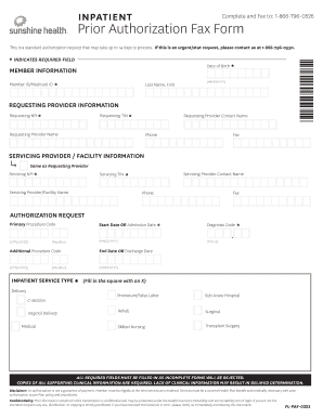 Inpatient Prior Authorization Fax Form PDF Sunshine State Health