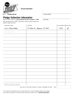 Jdrf Collecting Page Printable  Form