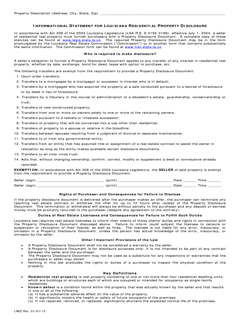 Louisiana Property Disclosure Form