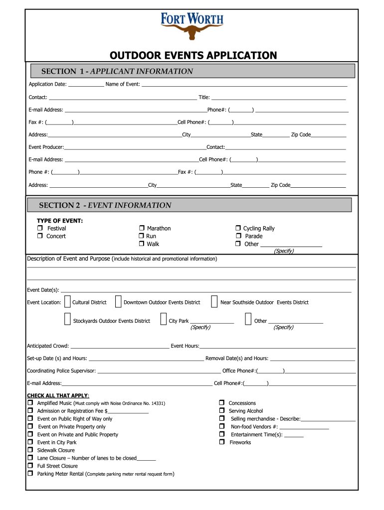 City of Fort Worth Outdoor Events Permit  Form