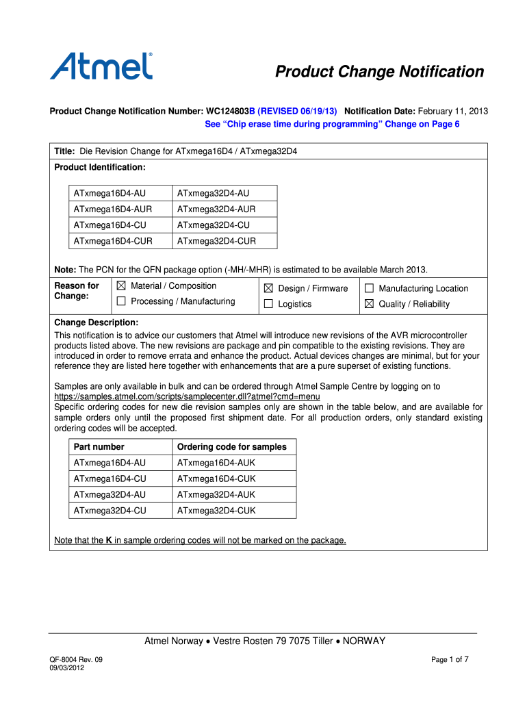 Product Change Notification Form