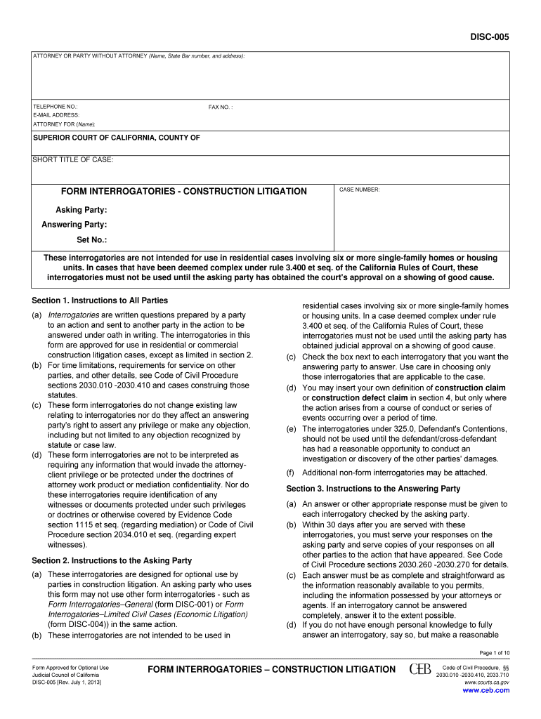 Sample Construction Interrogatories  Form