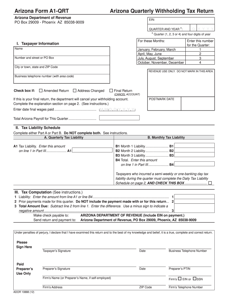  Where to Mail Arizona Tax Return Form 2012