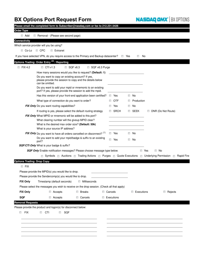 BX Options Port Request Form  Nasdaq Trader