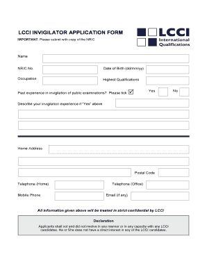 Lcci Need Invigilator Form