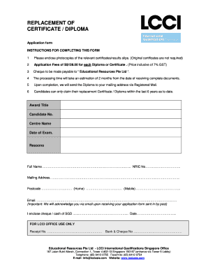 Lcci Certificate Sample  Form