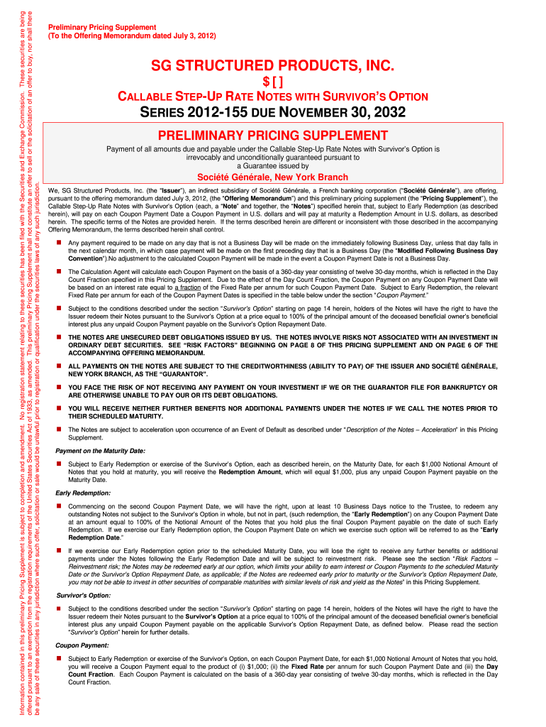  Sg Structured Products, Inc Series 155 Due November    FISN 2012-2024