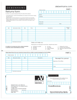 Debenhams Returns  Form