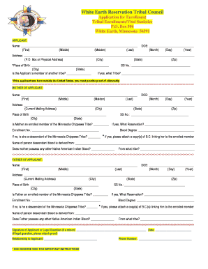 White Earth Enrollment Application White Earth Nation  Form