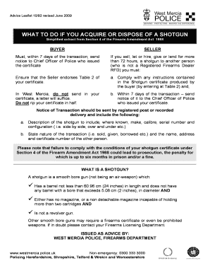 Shotgun Transfer Form DOC Certificate Document Westmercia Police