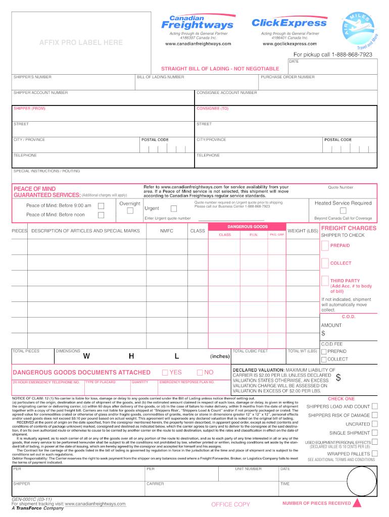 Canadian Freightways Bol  Form